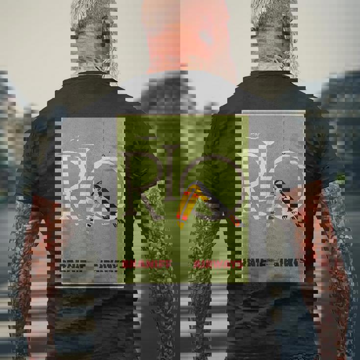 ブラジルオオハシ航空ヴィンテージ旅行ポスターリオデジャネイロ メンズTシャツ バックプリント 高齢者への贈り物