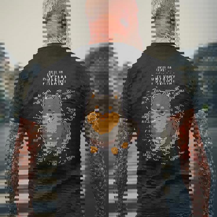 ブラック&タン ポメラニアン 犬の解剖学 面白い かわいい ペット ポンポン ママ メンズTシャツ バックプリント 高齢者への贈り物