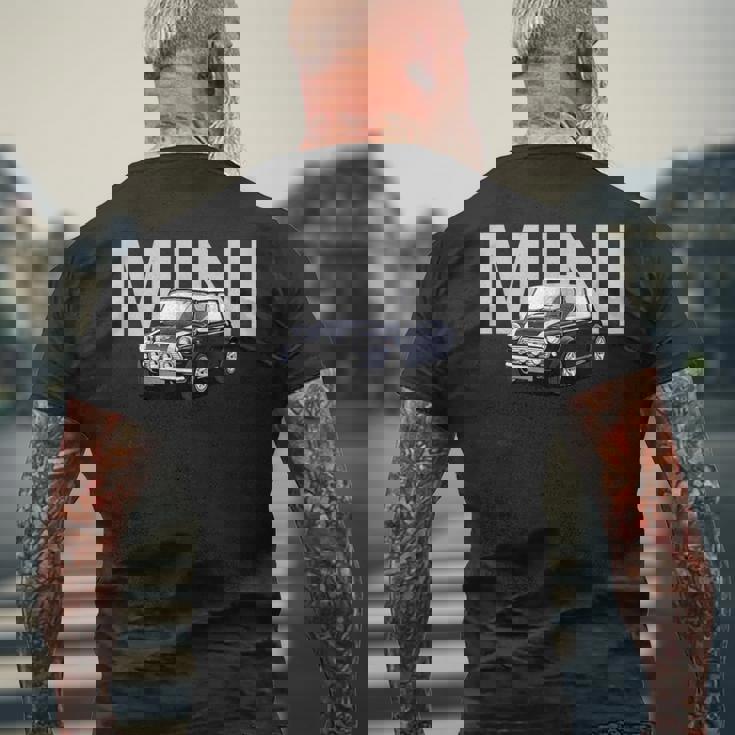 ブリティッシュクラシック スポーツカー ブルー ミニ メンズTシャツ バックプリント 高齢者への贈り物