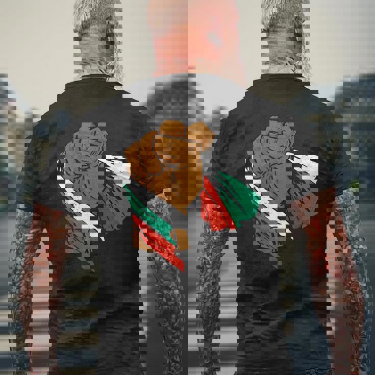 ブルガリア 国旗 パワーハンドフィスト ブルガリアルーツ ブルガリアプライド メンズTシャツ バックプリント 高齢者への贈り物