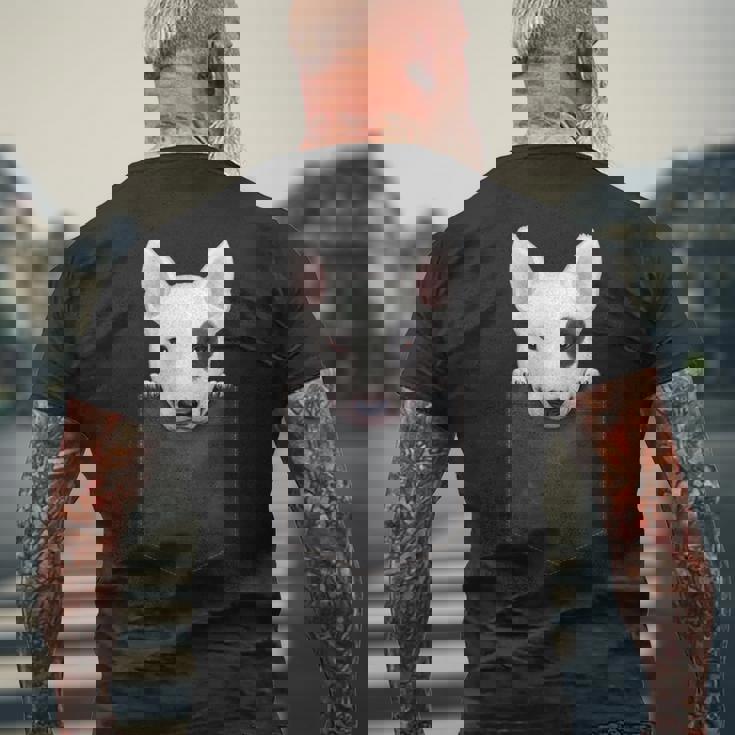 ブルテリア 胸ポケットにブラックアイパッチ付き メンズTシャツ バックプリント 高齢者への贈り物