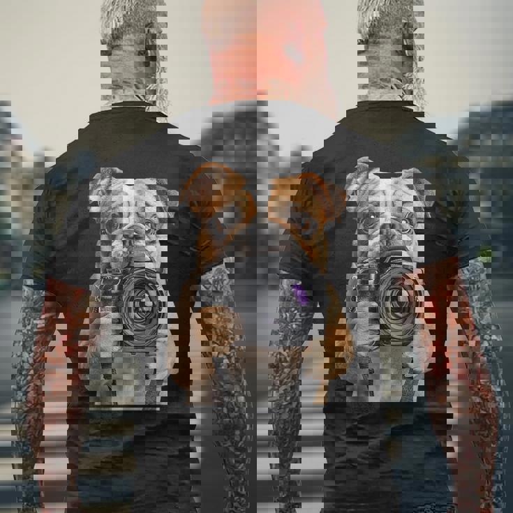 ブルドッグ 写真家 写真カメラ メンズTシャツ バックプリント 高齢者への贈り物