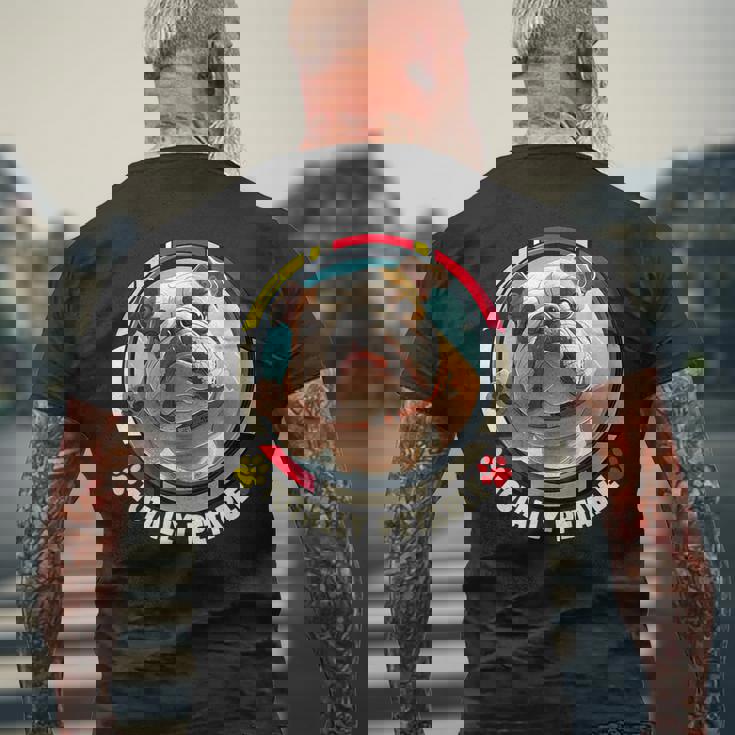 ブルドッグの飼い主 漫画で見る愛玩用ブルドッグ メンズTシャツ バックプリント 高齢者への贈り物