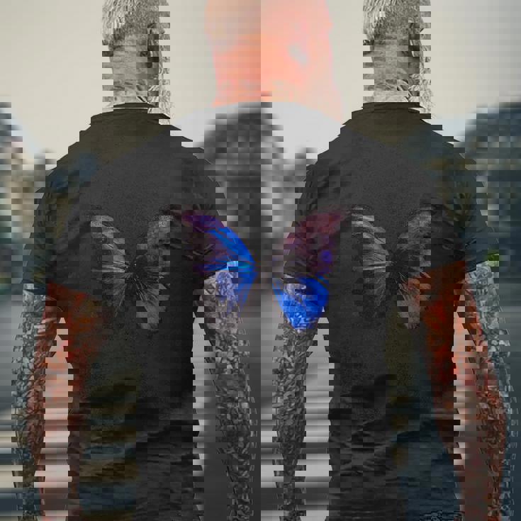 ブルー モルフォ バタフライ アートプリント メンズTシャツ バックプリント 高齢者への贈り物