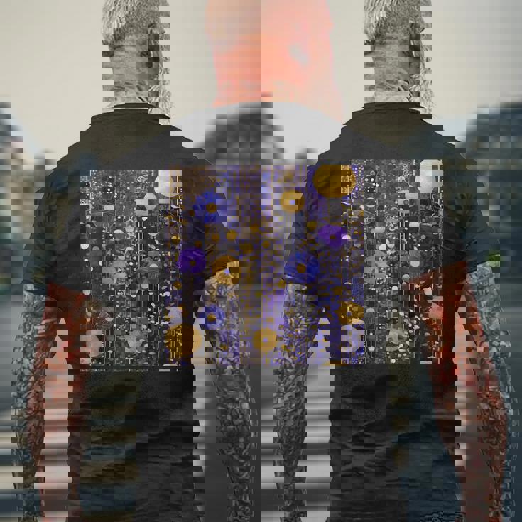 ブルーとゴールド フラワーガーデン アフタークリムト メンズTシャツ バックプリント 高齢者への贈り物