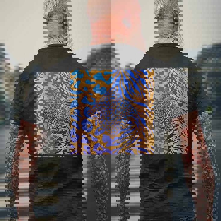 ブルースの直径のジャングルプリントゴールド。シマウマ、パンサー、チーター メンズTシャツ バックプリント 高齢者への贈り物