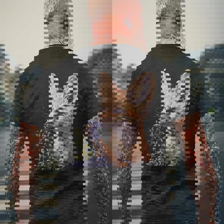 ブルーベリー フェネック キツネ ブルーベリー アニマルアート 野生動物 自然 メンズTシャツ バックプリント 高齢者への贈り物