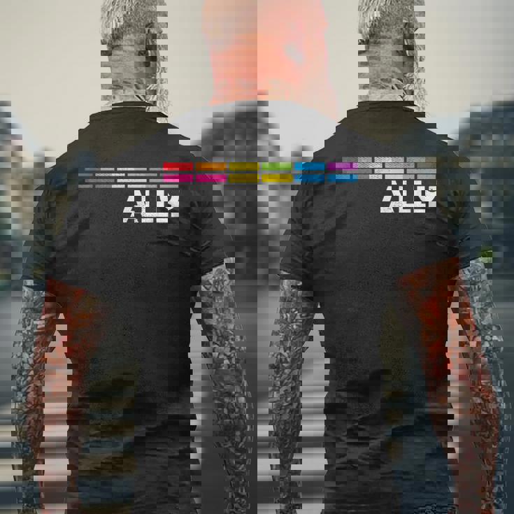 プラウドアライlgbtゲイ平等lgbtqプライドパンセクシャルパンフラッグ メンズTシャツ バックプリント 高齢者への贈り物