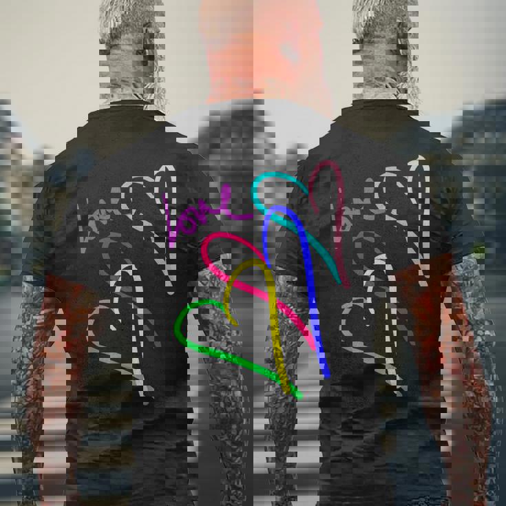 プレッピー パステル キドコア ハート レインボー ラブ バレンタイン メンズTシャツ バックプリント 高齢者への贈り物