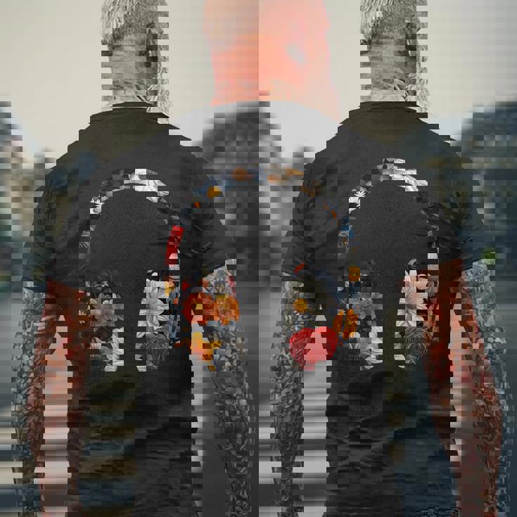 ヘッドフォンのシルエット 花柄 ボタニカル・フラワー メンズTシャツ バックプリント 高齢者への贈り物