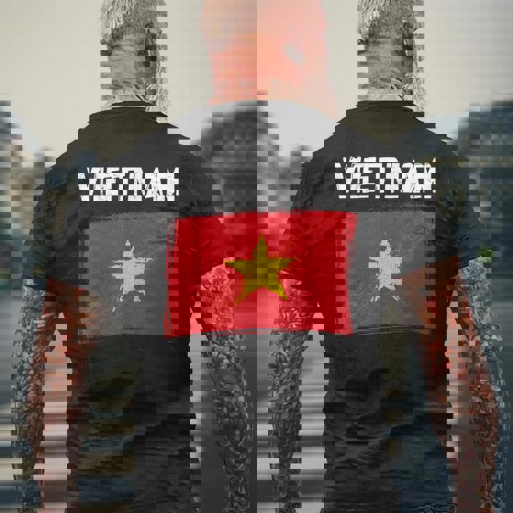 ベトナム国旗 ホリデー ビンテージ グランジ ベトナム国旗 メンズTシャツ バックプリント 高齢者への贈り物