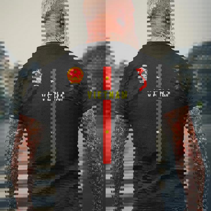 ベトナム国旗、ベトナムのシルエットマップ、紋章 メンズTシャツ バックプリント 高齢者への贈り物