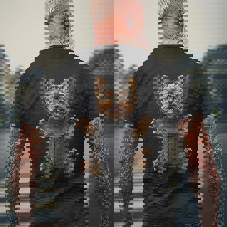 ベビーキャリア ヨーキーラバーズ 子犬 ポケット付き メンズTシャツ バックプリント 高齢者への贈り物