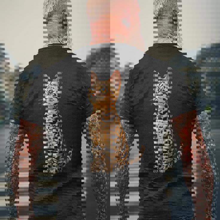 ベンガル猫 レオパード猫 レオパデット かわいいベンガル猫 メンズTシャツ バックプリント 高齢者への贈り物