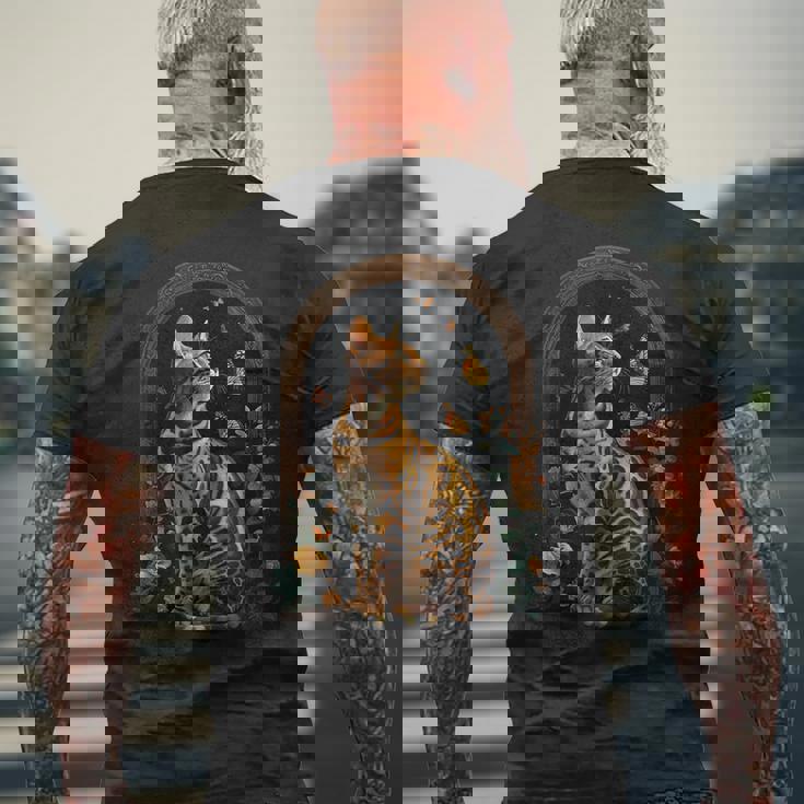 ベンガル猫の花 メンズTシャツ バックプリント 高齢者への贈り物