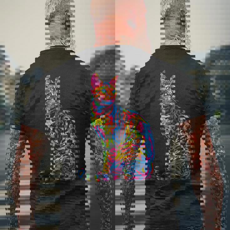 ベンガル猫ポップアート メンズTシャツ バックプリント 高齢者への贈り物