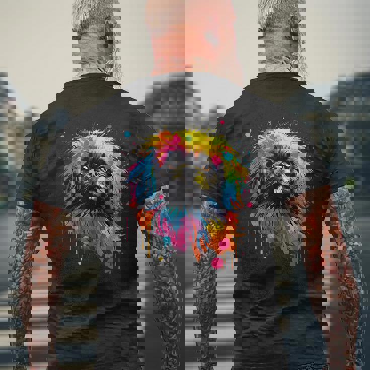 ペキニーズに描かれたペキニーズに描かれたかわいいペキニーズ犬 メンズTシャツ バックプリント 高齢者への贈り物