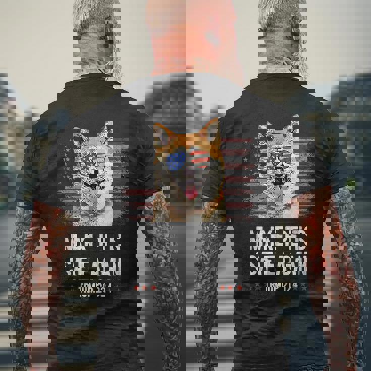 ペットを再び安全に 秋田犬 トランプ 2024 メンズTシャツ バックプリント 高齢者への贈り物