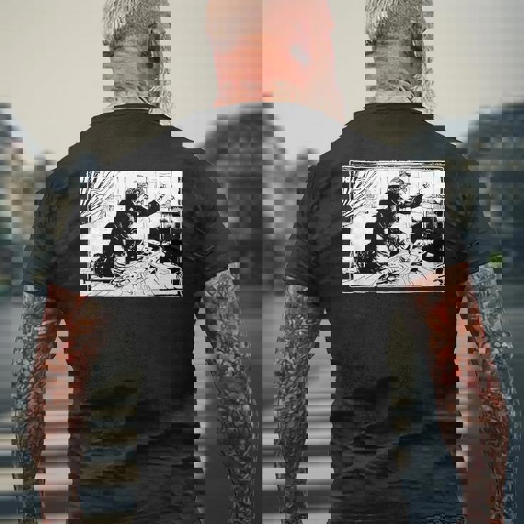 ホセ・グアダルーペ・ポサダ作 ラ・ベハラノの犯罪 1913 メンズTシャツ バックプリント 高齢者への贈り物