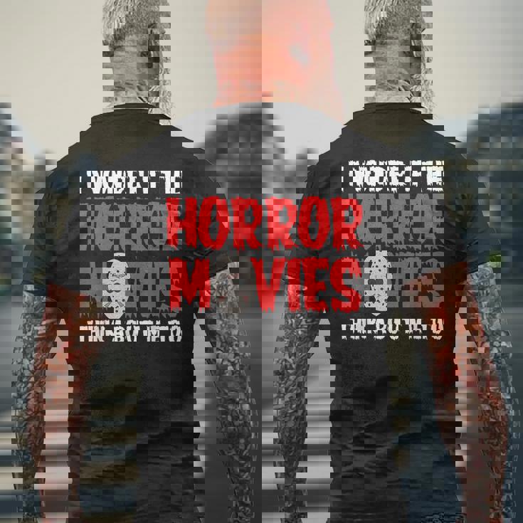 ホラー映画「I Wonder If Horror Movies Think About Me Too 」ホラームービー メンズTシャツ バックプリント 高齢者への贈り物