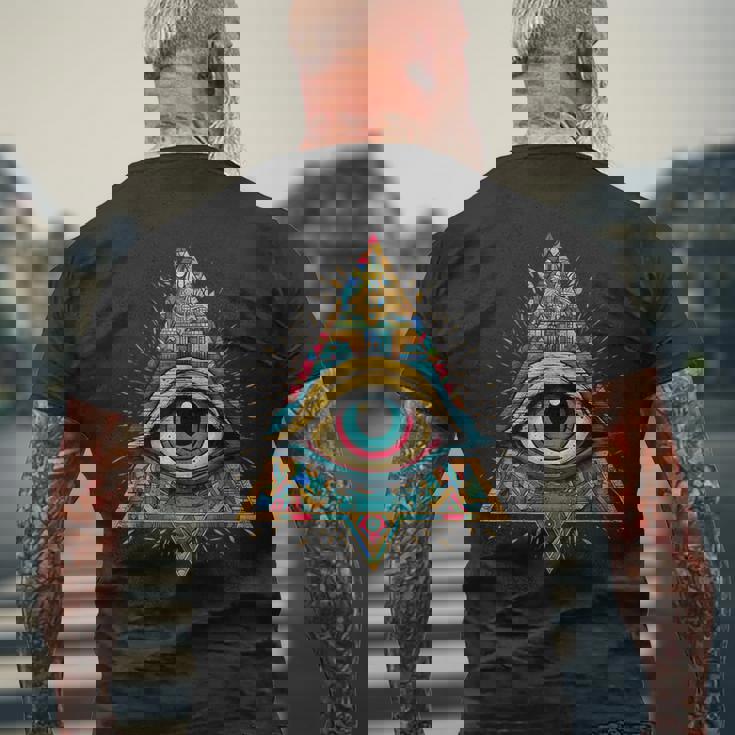 ホルスアイ オールシーイングアイ ピラミッド イルミナティ フリーメイソン メンズTシャツ バックプリント 高齢者への贈り物