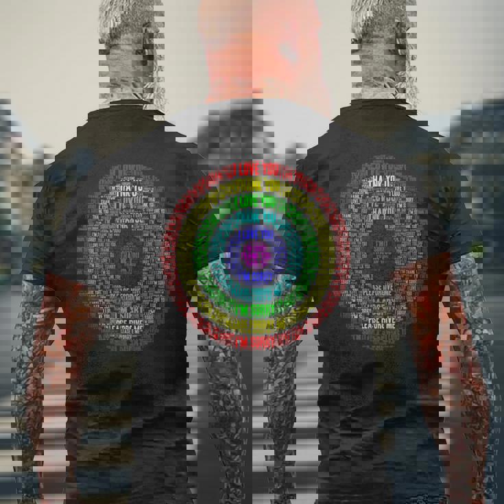 ホ・オポノポノの祈りの言葉クラウドアート メンズTシャツ バックプリント 高齢者への贈り物