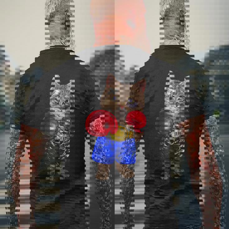 ボクシング をする 猫 ねこ メンズTシャツ バックプリント 高齢者への贈り物