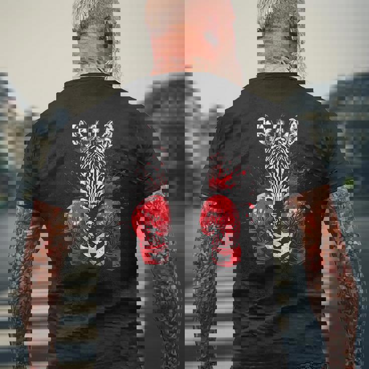 ボクシング ゼブラ ボクシンググローブ キックボクシング おもしろボクサー メンズTシャツ バックプリント 高齢者への贈り物