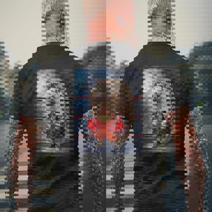 ボクシングチャンピオン ハリネズミファイター メンズTシャツ バックプリント 高齢者への贈り物