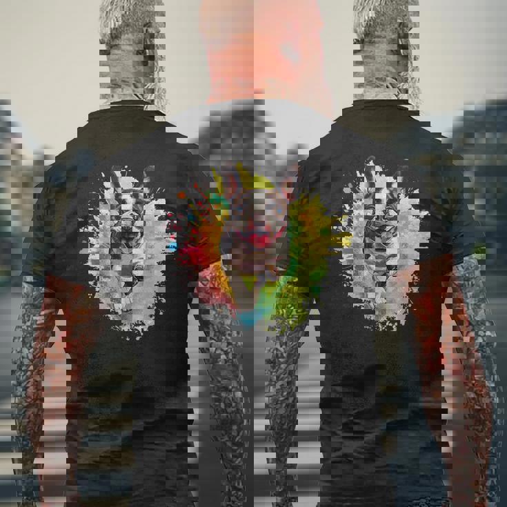 ボストンテリア 恋人 カラフル スプラッシュアート ボストンテリア メンズTシャツ バックプリント 高齢者への贈り物
