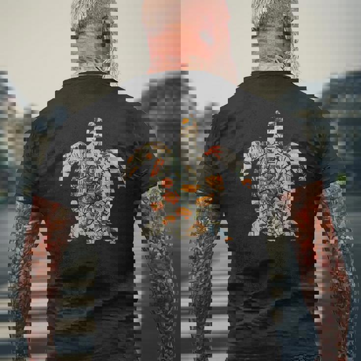 ボタニカル・シルエット・マッシュルーム オーシャニック・コタジェコア ウミガメ メンズTシャツ バックプリント 高齢者への贈り物