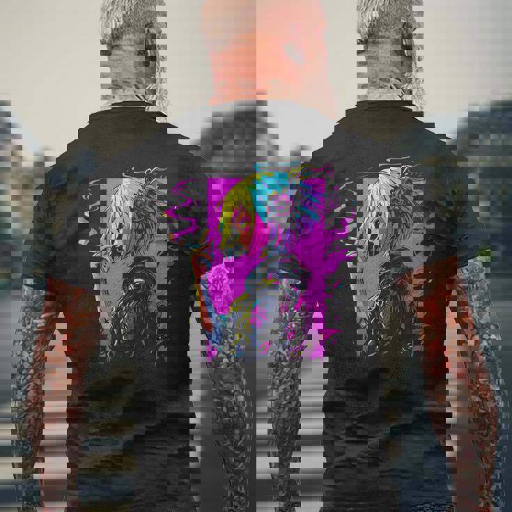 ボヘミアン・ガール、スモーキング・ガールのサイバーパンク・イラストレーション メンズTシャツ バックプリント 高齢者への贈り物