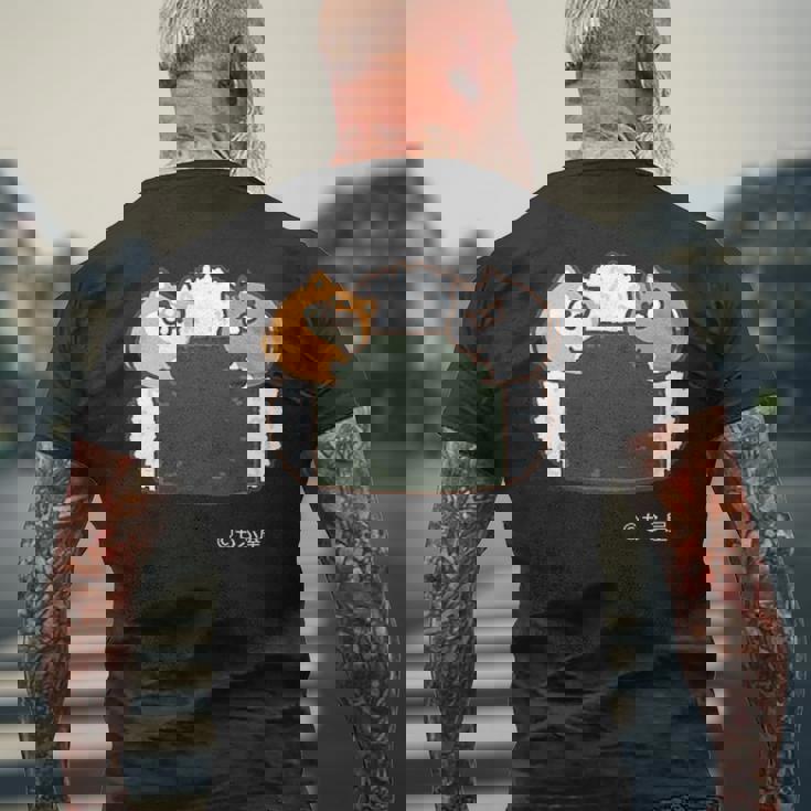 ボンレス犬とボンレス猫 おにぎり ダークカラー メンズTシャツ バックプリント 高齢者への贈り物