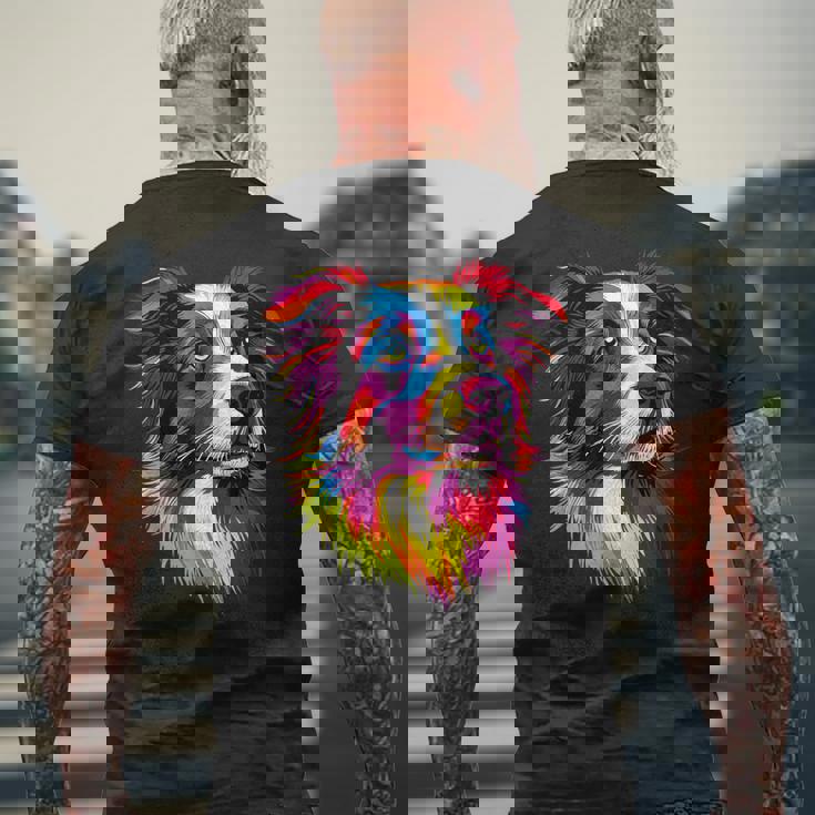 ボーダーコリー ポップアート レインボーカラー カラフル ボーダーコリー メンズTシャツ バックプリント 高齢者への贈り物