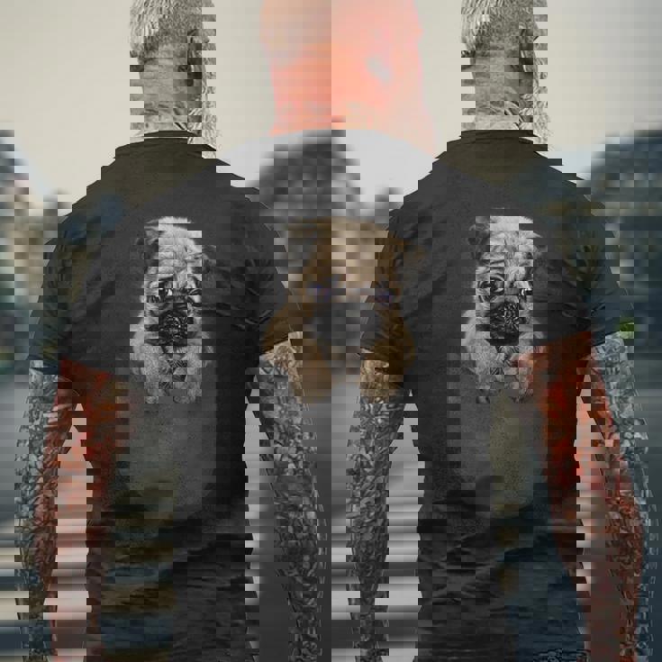 ポケット パグ 犬 メンズTシャツ バックプリント 高齢者への贈り物