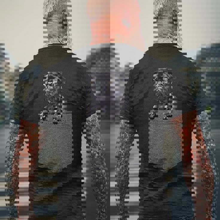 ポケットにいるパグ かわいい愛犬デザイン 犬愛好家、ペットオーナー向け メンズTシャツ バックプリント 高齢者への贈り物