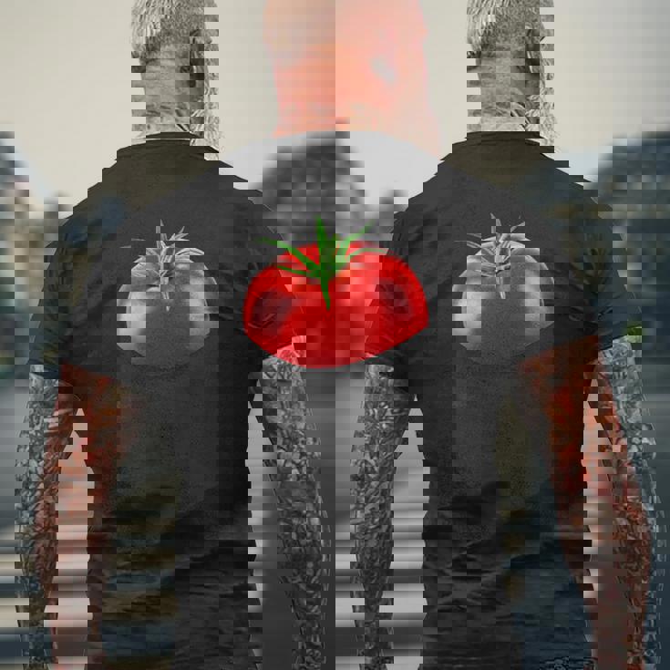 ポケットに入ったトマト、胸に面白いトマト。 メンズTシャツ バックプリント 高齢者への贈り物