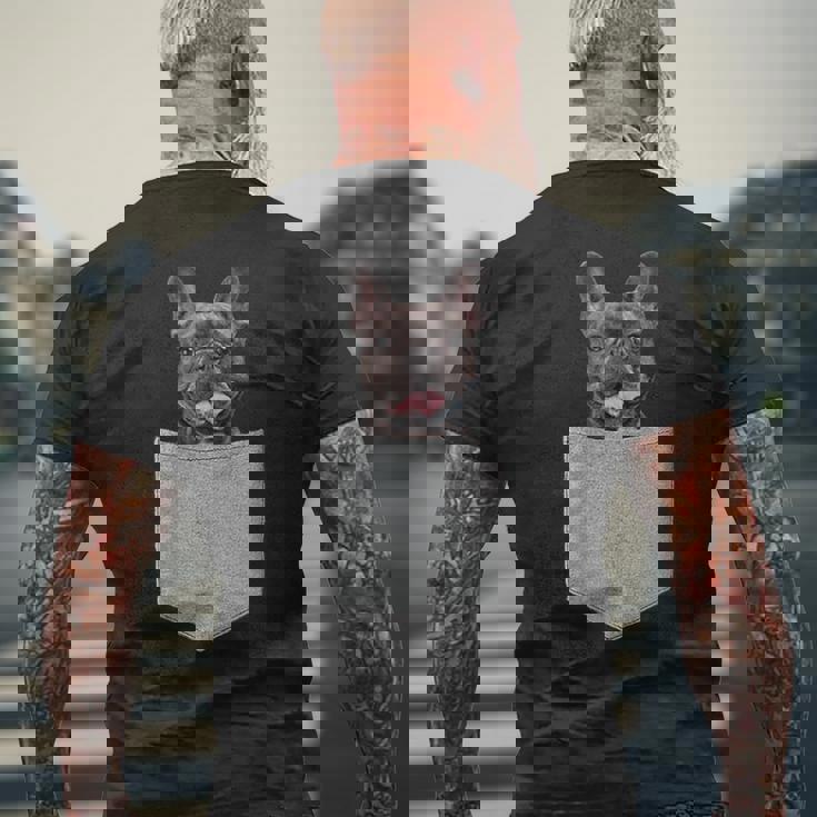 ポケットの中のフレンチブルドッグかわいいフレンチブルドッグオーナーギフト メンズTシャツ バックプリント 高齢者への贈り物