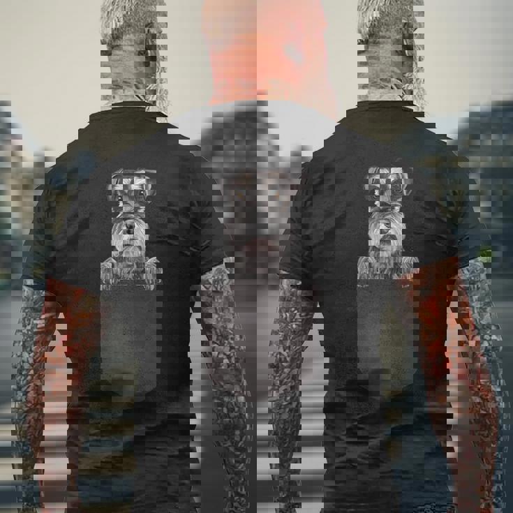 ポケットの中の犬面白い犬好きのミニチュア・シュナウザー メンズTシャツ バックプリント 高齢者への贈り物