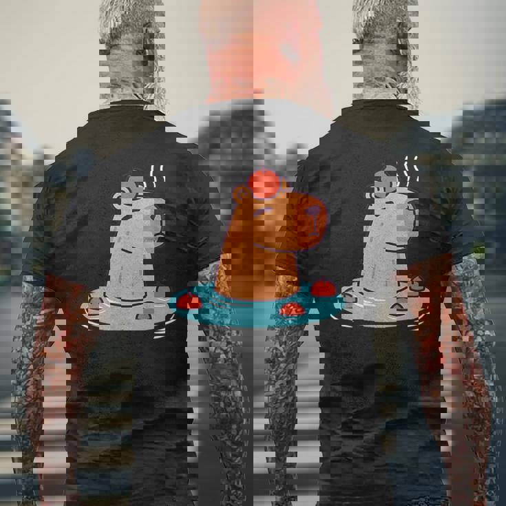 ポケットカピバラ 温泉に浸ける カピバラ メンズTシャツ バックプリント 高齢者への贈り物