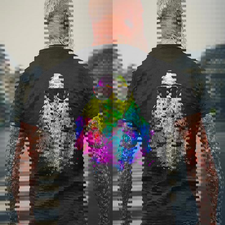 ポップアート アメリカンコッカー スパニエル 犬のポートレート ヘッドフォン付き メンズTシャツ バックプリント 高齢者への贈り物