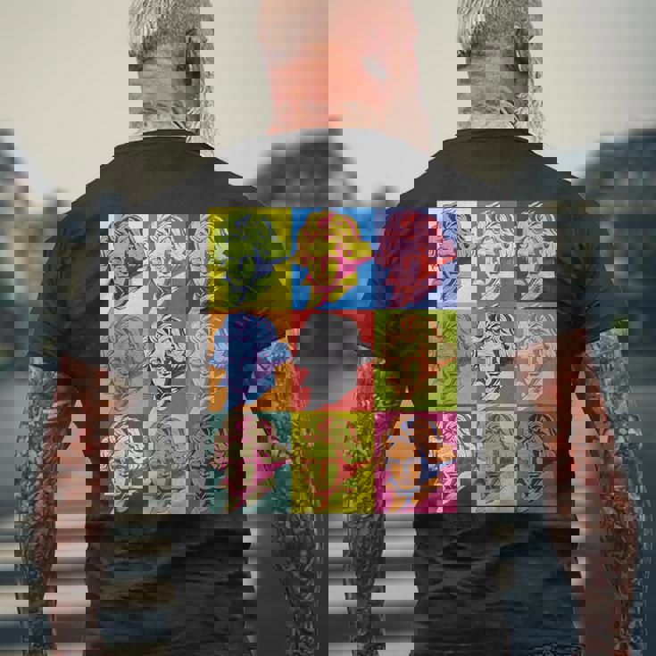 ポップアートクラシック音楽 音楽家 ベートーヴェン ヴァイオリン ピアノ チェロ 練習 音楽好き おもしろ デザイン メンズTシャツ バックプリント 高齢者への贈り物