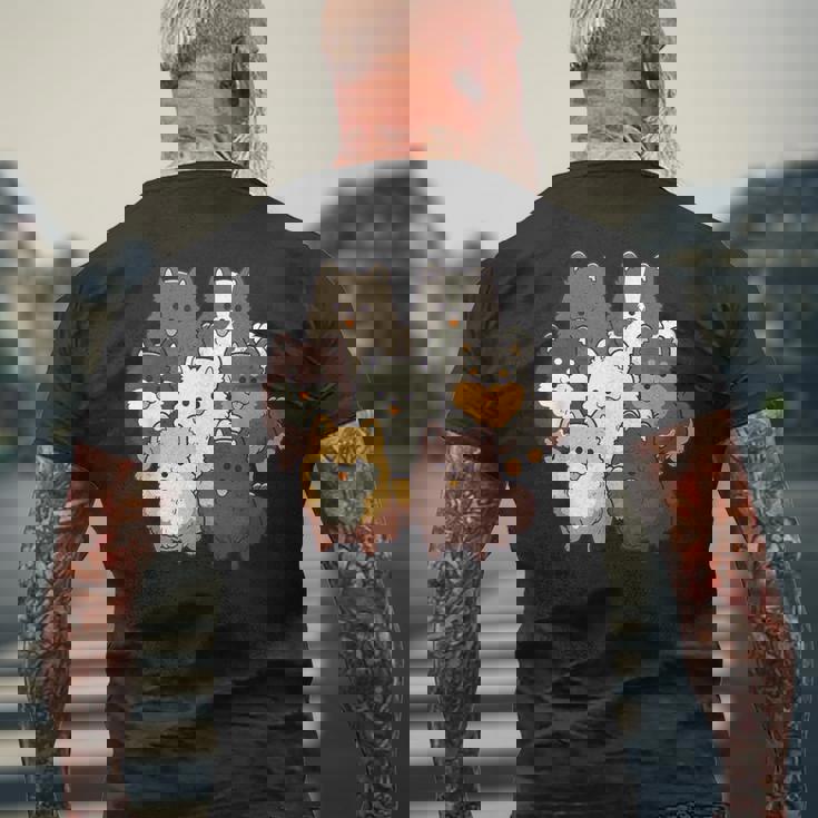 ポメラニアン ドッグ グループ かわいい ペット ブラック ホワイト チョコレート ポンポン メンズTシャツ バックプリント 高齢者への贈り物