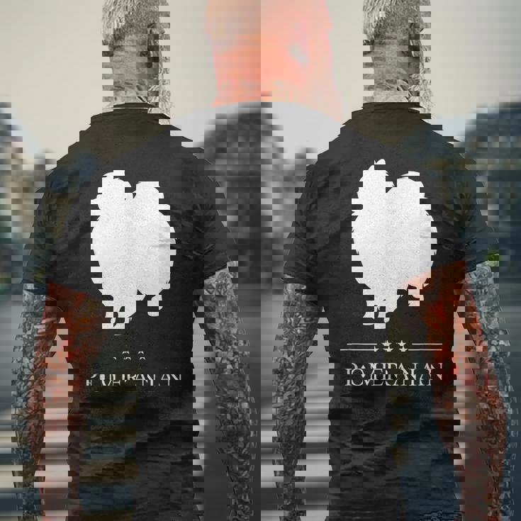 ポメラニアン 犬 ホワイト シルエット メンズTシャツ バックプリント 高齢者への贈り物