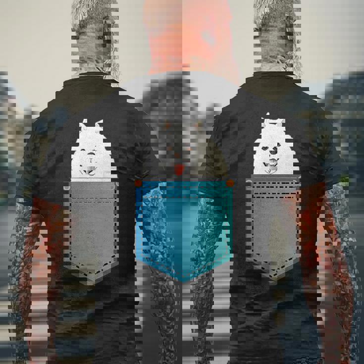 ポメラニアン 犬 胸ポケット ドイツ スピッツ メンズTシャツ バックプリント 高齢者への贈り物