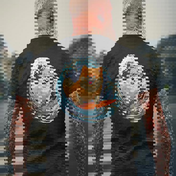 ポメラニアン 面白いtシャツ 犬 イヌ サーフィン 夏 かわいい メンズ 子供 おもしろ 服 グッズ ネタ メンズTシャツ バックプリント 高齢者への贈り物