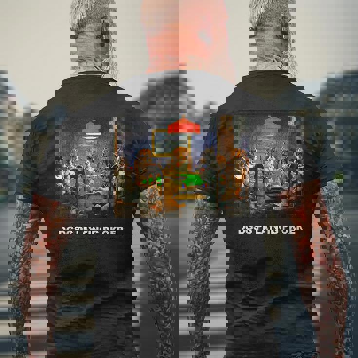 ポーカーをする犬 クラシックアートワーク アートワーク 犬 子犬 メンズTシャツ バックプリント 高齢者への贈り物