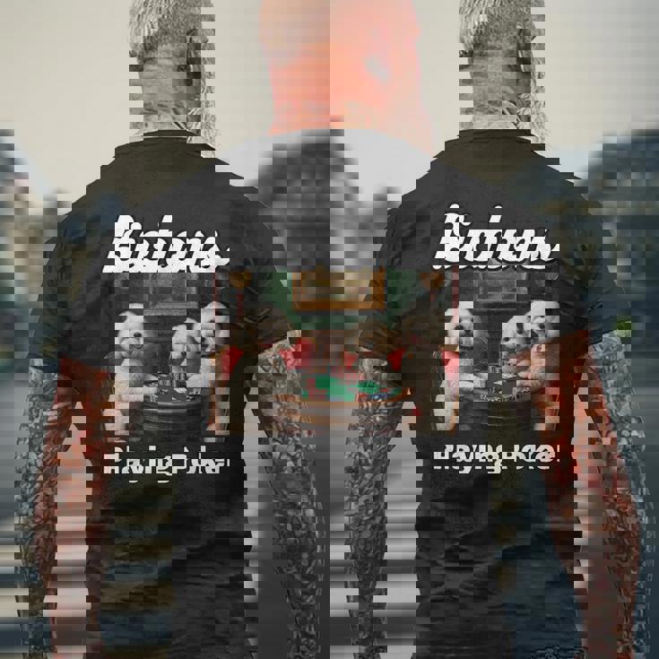 ポーカーをする犬 ビション・フリーゼ ビション・フリーゼの犬種 メンズTシャツ バックプリント 高齢者への贈り物