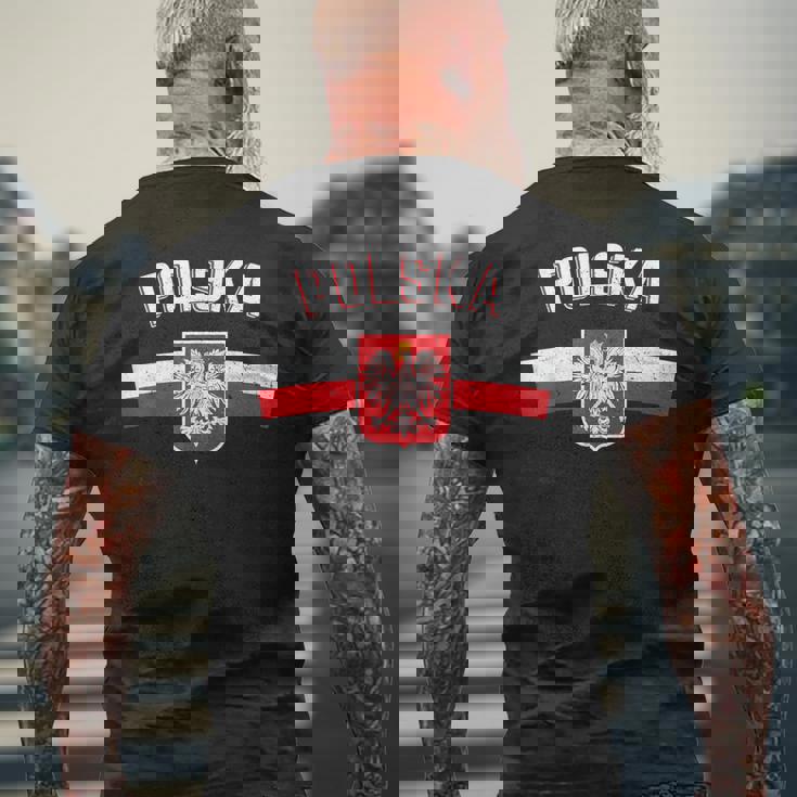 ポーランド 鷲の旗 ポーランドのためのレトロ メンズTシャツ バックプリント 高齢者への贈り物