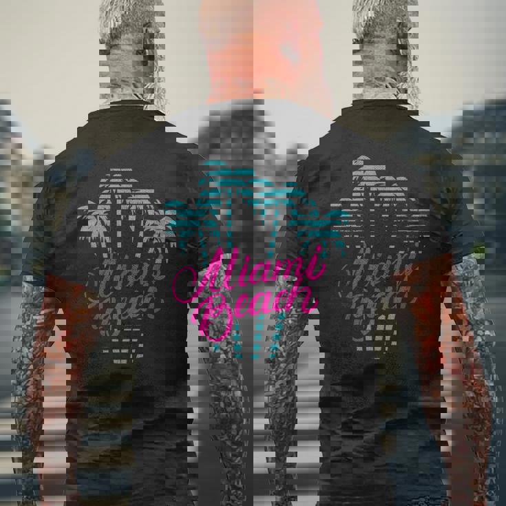 マイアミビーチのバケーションのお土産 80´Sマイアミビーチ メンズTシャツ バックプリント 高齢者への贈り物